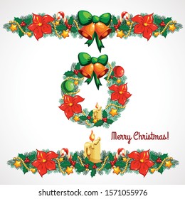 Set of Christmas garlands with Christmas tree, Isolated On White Background, Vector Illustration