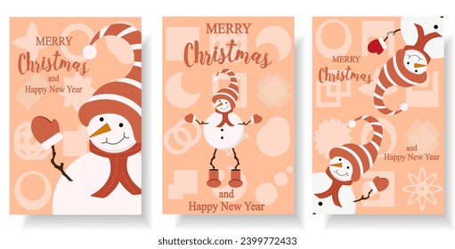 Set Christmas Geometry abstract backgrounds. Geometric posters in trendy retro Brutalist style. Minimalism XMAS Vector illustration EPS 10 