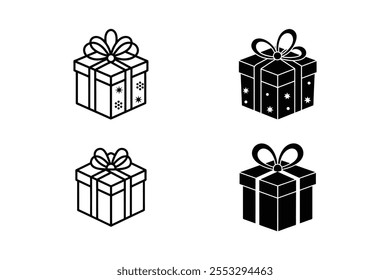 set of Christmas gift box icon silhouette
