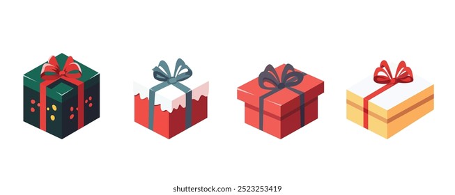 Set of Christmas gift box vector illustration on white background