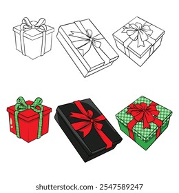 set of christmas gift box vector illustration art