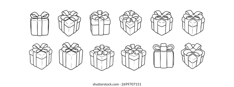 Set of Christmas gift boxes in doodle style. Vector illustration.