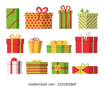 Set of Christmas gift boxes. Isolated on white background. Flat design. Vector illustration.