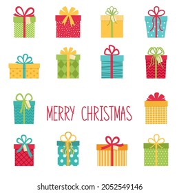 Set of christmas gift boxes. Merry Christmas and Happy New Year.  Vector illustration