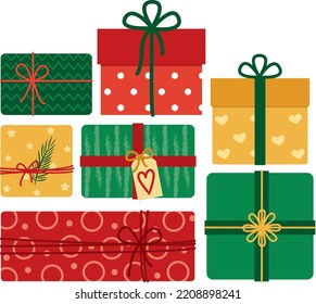 Set of christmas gift boxes. Vector illustration