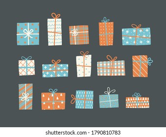 Set of christmas gift boxes in vintage style.