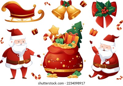 Juego de artículos de regalo de Navidad con bolso de Papá Noel, campanas huecas, de trineo y doradas