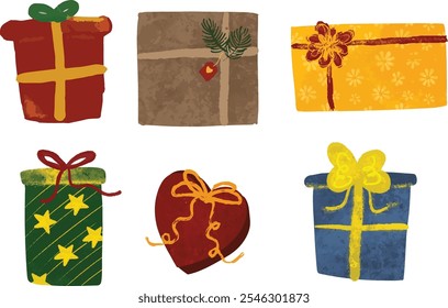 set of christmas gift presents watercolor