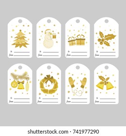 set of Christmas gift tags with bright pictures
