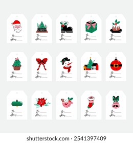 Set of Christmas Gift Tags with cute colorful illustration