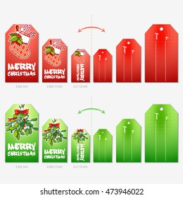 Set of Christmas gift tags in different size. Holiday label ready-to-use. Vector illustration isolated on a white background.