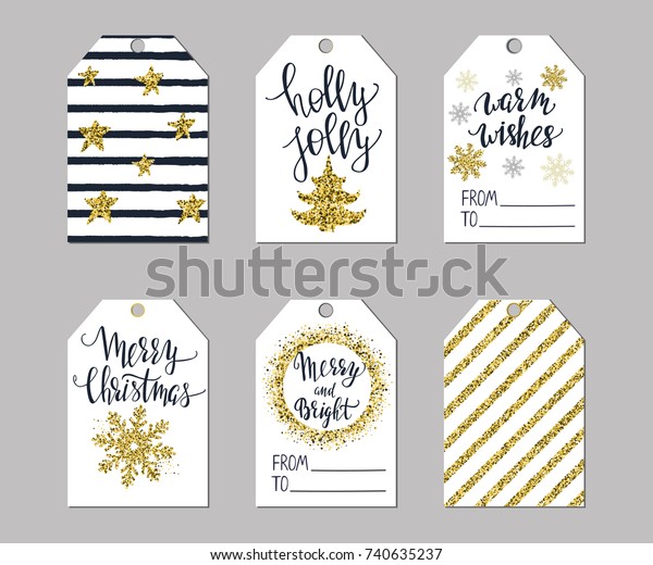 Set Christmas Gift Tags Gold Glitter Stock Vector (Royalty Free ...