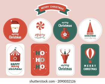 Set of Christmas gift tags set with handwritten cute design and decorative elements,animal,Vector illustrations.