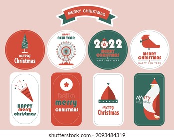 Set of Christmas gift tags set with handwritten cute design and decorative elements,animal,Vector illustrations.