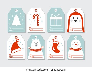 Set of Christmas gift tags. Happy New Year holiday collection. Creative winter illustration.