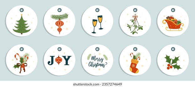 Set of Christmas gift tags. Labels with winter holidays illustration.