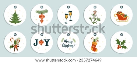Set of Christmas gift tags. Labels with winter holidays illustration.