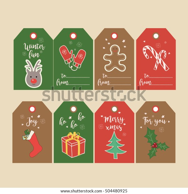 Set Christmas Gift Tags Labels Hand Stock Vector Royalty Free