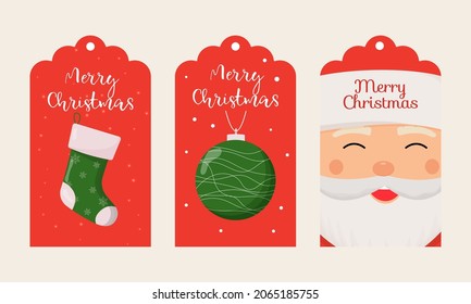 Set of Christmas gift tags. Merry Christmas and New Year label tag set