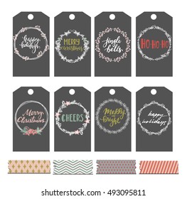 Set of christmas gift tags. Christmas stickers set. Vector illustration. 