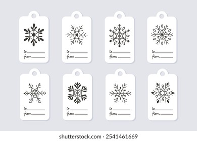 Set of Christmas gift tags with various snowflakes