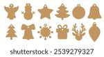 Set of Christmas gift tags vector templates for cutting. New Years and winter holiday tag stencils. Craft paper or cardboard label