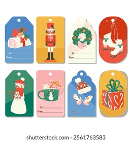 Set of Christmas gift tags vector. Perfect for holiday packaging, gift wrapping, and seasonal projects