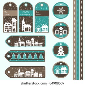 Set of Christmas gift tags, vector