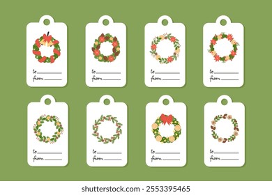 Set of Christmas gift tags with Christmas Wreath