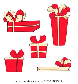 Set of Christmas gifts. Hand drawn style. Vector illustration