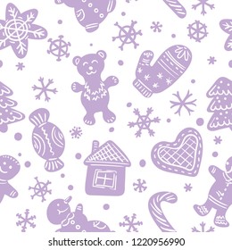 Set of Christmas ginger breads - gift wrapping paper vector, seamless pattern