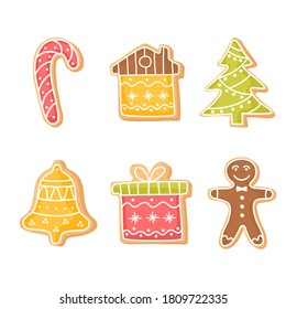 Set of Christmas ginger cookies. Homemade cookies for the new year. Seasonal clipart