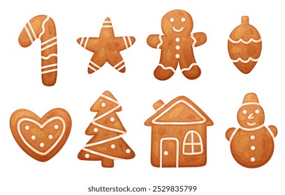 Set with Christmas gingerbread cookie in shape of house and man