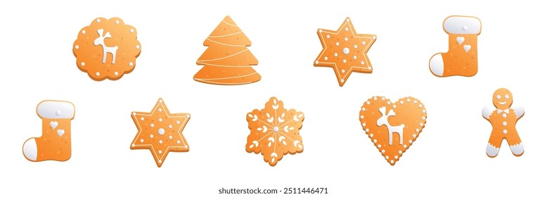 Set of Christmas gingerbread cookies.