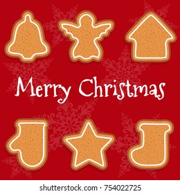 Set of Christmas gingerbread cookies of different shapes.