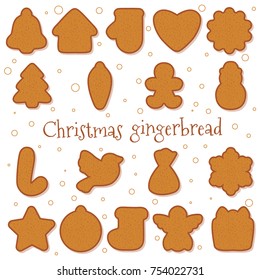 Set of Christmas gingerbread cookies of different shapes.