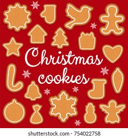 Set of Christmas gingerbread cookies of different shapes.