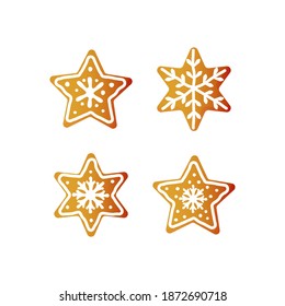 Set of Christmas Gingerbread Cookies. Modern Flat Vector Illustrations. Gingerbread Stars with Decoration.