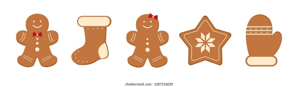 Set of Christmas gingerbread cookies. Vector illustration