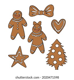 Set of Christmas gingerbread man cookies isolated on white background