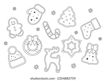 set of christmas gingerbread, new Years sweets, gingerbread, baking template, doodle and sketch