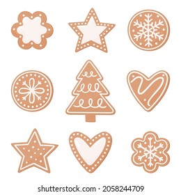 Set of Christmas gingerbread. Vector illustration in a flat style