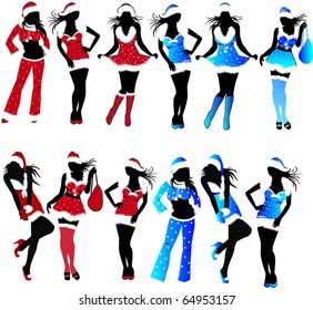 Set of Christmas girls-vector