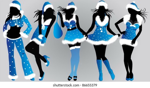 Set of Christmas girls-vector