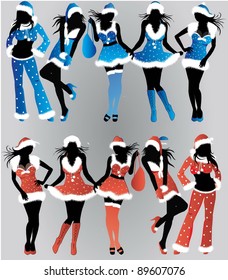 Set of Christmas girls-vector