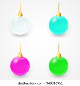 Set of christmas glass balls on white background. Vector illustration. EPS 10
