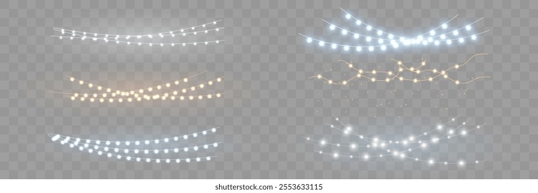 Set of Christmas glowing garlands.Glowing lights for Christmas holiday cards design.Vector illustration.