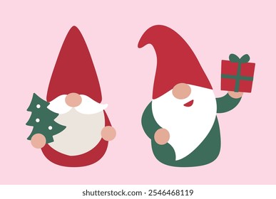 Set of Christmas Gnome flat stock vector illustration.
Merry Christmas and happy holidays.