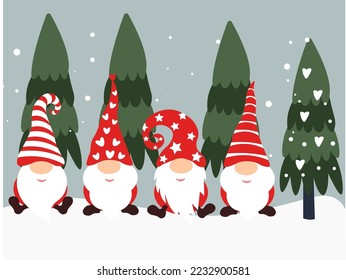 set of christmas gnomes in the snow
