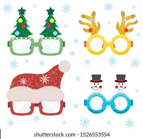 Set of Christmas Goggles with different accessories